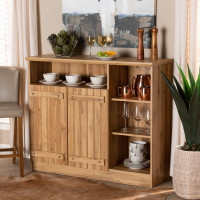 Baxton Studio PL-SB1240-Oak-Sideboard Eren Modern and Contemporary Farmhouse Natural Oak Brown Finished Wood 2-Door Dining Room Sideboard Buffet